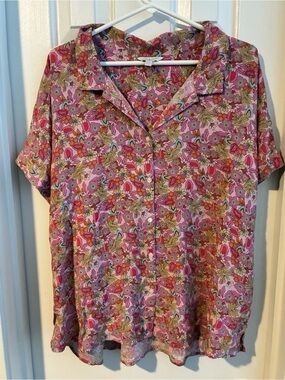 Lucky Brand Pink Floral Short-Sleeve Button-Down Top
